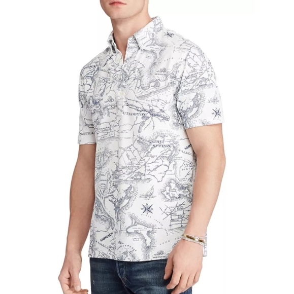 Polo Ralph Lauren Knit Oxford The Hamptons Map‎ Atlas Size 2XLT All Over Print